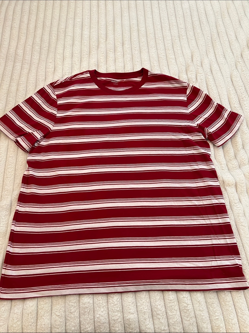 Men's Red & White Striped Crewneck Shirt